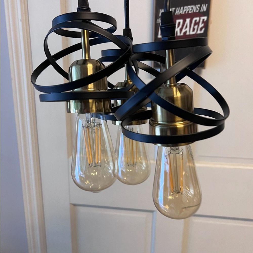 New Open Box Black and Gold Pendant 3-Light Fixture
